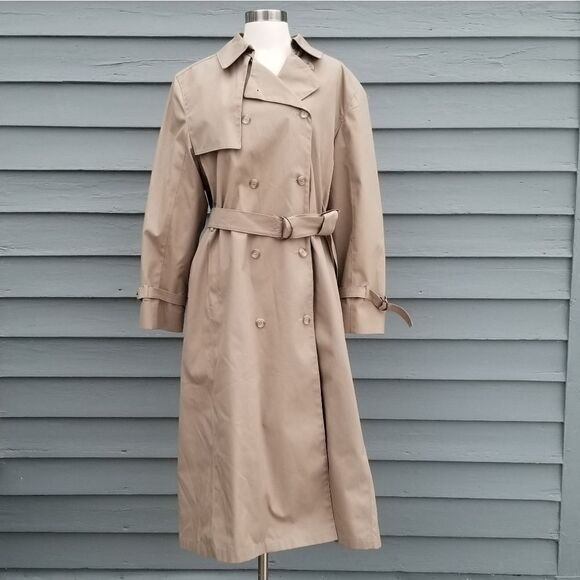 Vintage 80s London Fog Double Breasted Belted British Khaki Plaid Trench Coat 14 - Picture 5 of 10